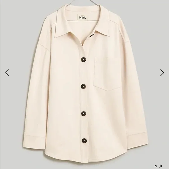 Madewell Ponte Oversized Shirt Jacket Linen Ivory Large NWT - Picture 3 of 10